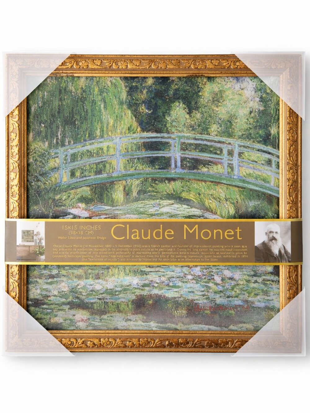 Monet Water Lilies & Japanese Bridge Hand Touched Print Framed Reproduction 15"